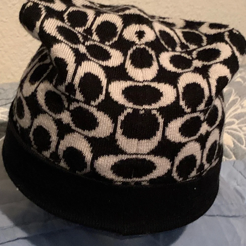 Coach Black and White Knit Beanie - Picture 6 of 6